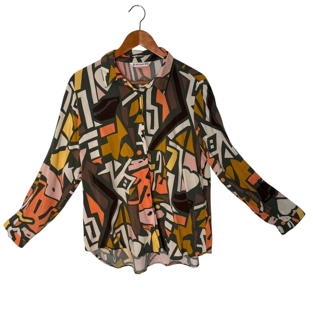 BIG DART Geometric Top Maximalist Abstract Womens XXL EUR 52 Button‎ Statement